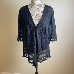 Ivy Jane Black Cotton Crochet Lace Kimono Cardigan Top Women's M